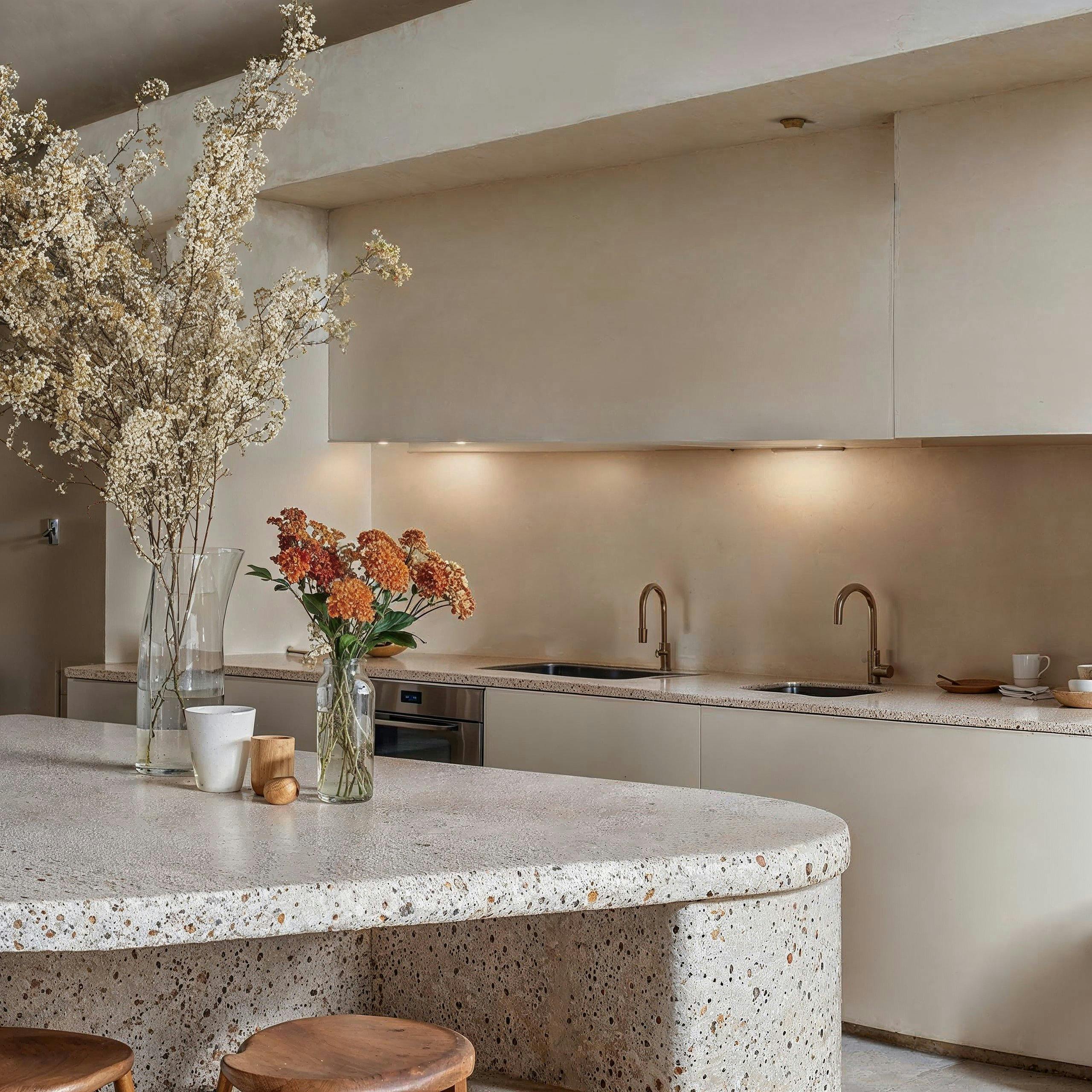 What if we imagine a scene with a kitchen that is the epitome of modern and organic design?